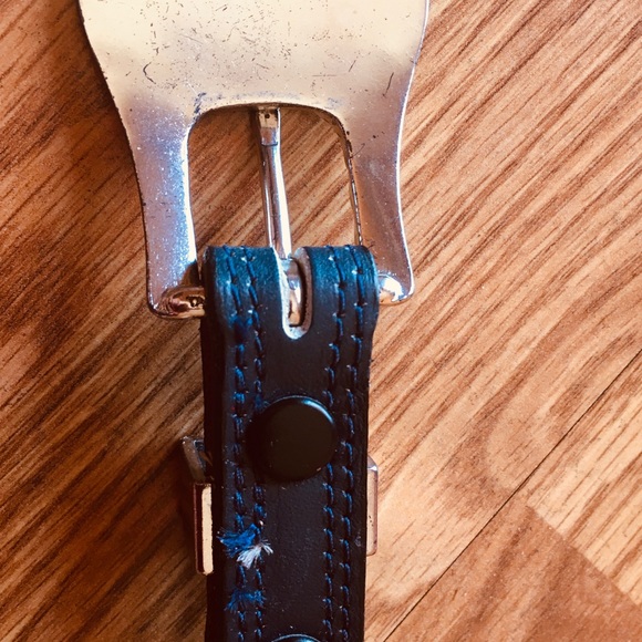 P. Nocona belt blk silver Aztec buckle - Picture 8 of 9